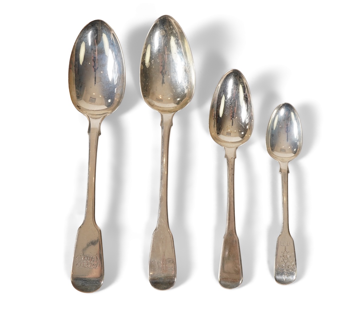 A matched set of Victorian silver fiddle pattern flatware